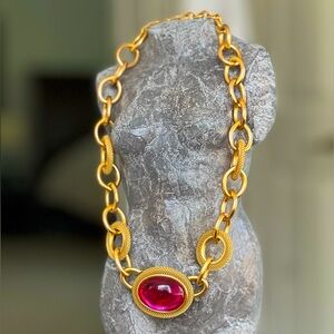 Vintage Monet pink cabochon gold tone necklace